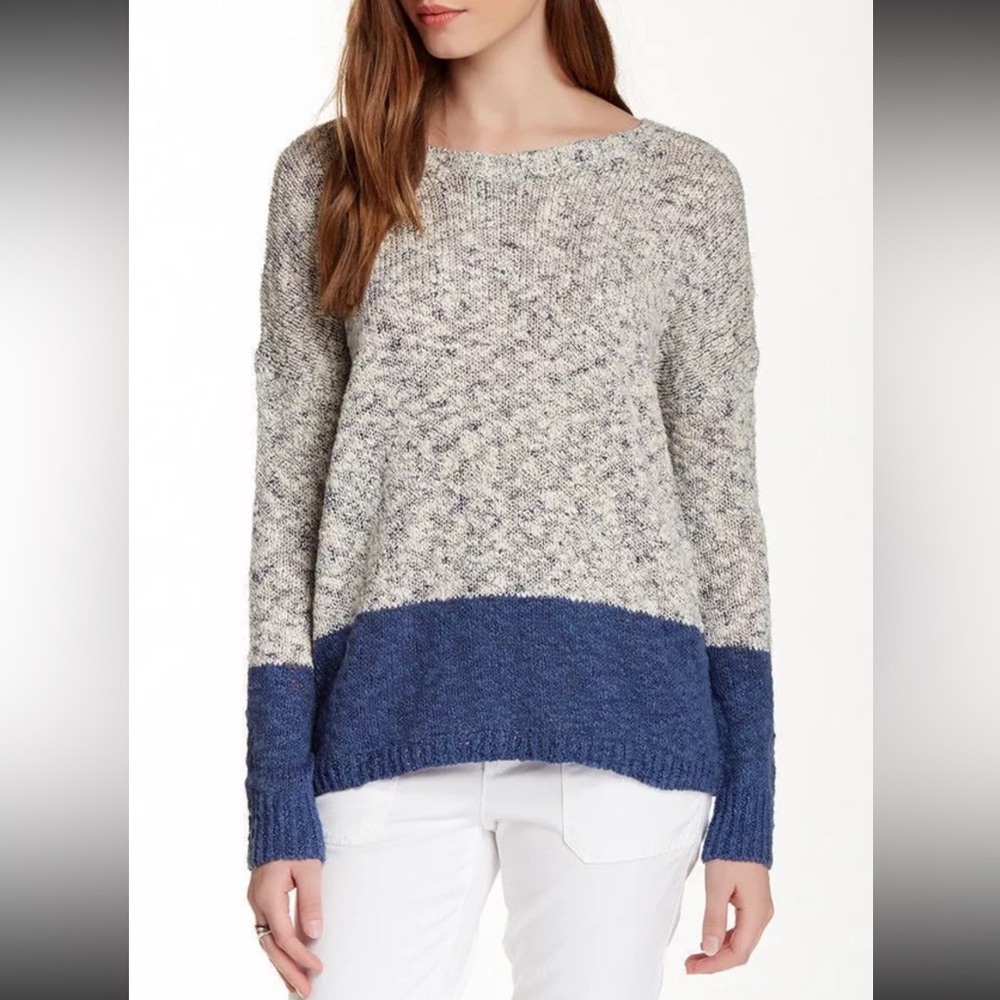 VINCE MARBLED Blue COLORBLOCK ROUNDNECK LONG SLEEVE SWEATER XS